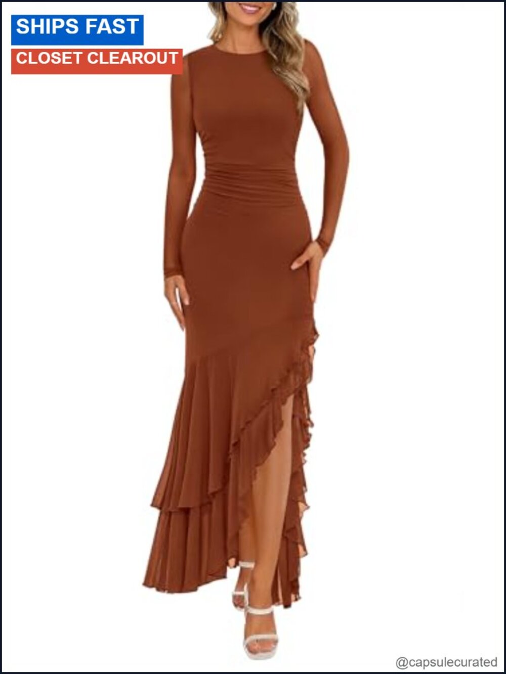Maxi Dress Wedding Guest Long Sleeve Mesh Formal